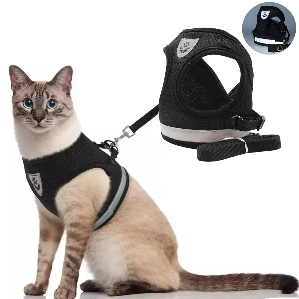 Cat Harness Lead Leash Set Adjustable Reflective Escape Proof Pet Mesh Vest Harness Puppy Dog Collar Small Dog Cat Pet Supplies